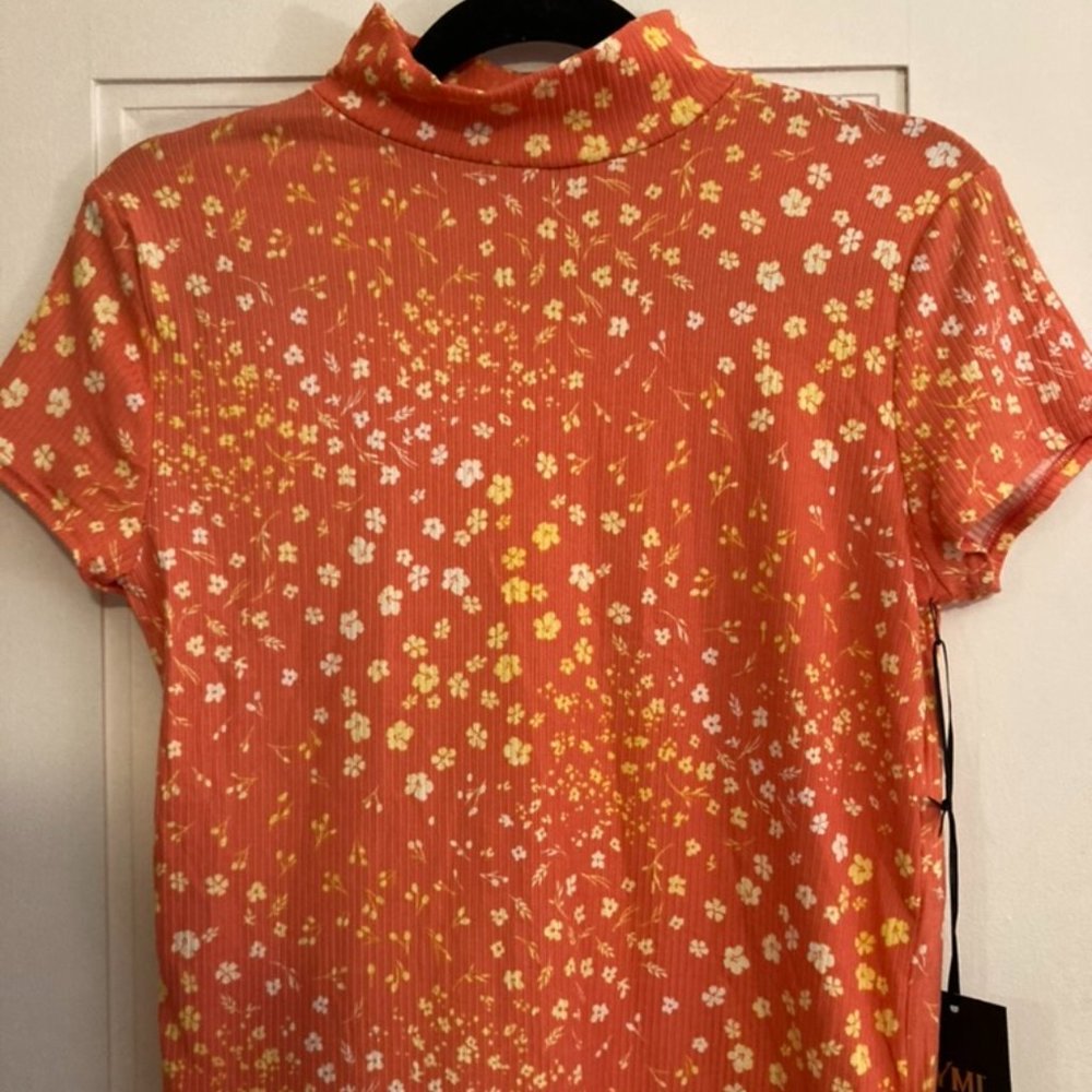 Womens Floral Mock Neck T-shirt in Size L, NWT